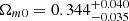 Mathematical equation: $ \Omega_{m0} = 0.344^{+0.040}_{-0.035} $