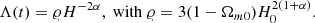 Mathematical equation: $$ \begin{aligned} \Lambda (t)=\varrho H^{-2\alpha },\ \mathrm{with }\ \varrho =3(1-\Omega _{m0})H_0^{2(1+\alpha )}. \end{aligned} $$