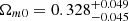 Mathematical equation: $ \Omega_{m0} = 0.328^{+0.049}_{-0.045} $