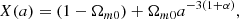 Mathematical equation: $$ \begin{aligned} X(a)=(1-\Omega _{m0})+\Omega _{m0}a^{-3(1+\alpha )}, \end{aligned} $$