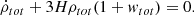 Mathematical equation: $$ \begin{aligned} \dot{\rho }_{tot} + 3H \rho _{tot} (1 + w_{tot}) = 0. \end{aligned} $$