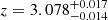 Mathematical equation: $ z = 3.078^{+0.017}_{-0.014} $