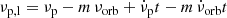 Mathematical equation: $$ \begin{aligned} \nu _{\rm p,l}&= \nu _{\rm p} -m\,\nu _{\rm orb} + \dot{\nu }_{\rm p} t - m\,\dot{\nu }_{\rm orb} t \end{aligned} $$