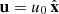 Mathematical equation: $ \mathbf{u}=u_0\, \hat{\mathbf{x}} $