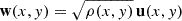 Mathematical equation: $ \mathbf{w}(x,y) = \sqrt{\rho(x,y)}\,\mathbf{u}(x,y) $
