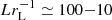 Mathematical equation: $ L r_{\mathrm{L}}^{-1}\simeq 100{-}10 $