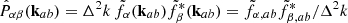 Mathematical equation: $ \hat{P}_{\alpha\beta}(\mathbf{k}_{ab}) = \Delta^2 k\,\tilde{f}_\alpha(\mathbf{k}_{ab}) \tilde{f}^*_\beta(\mathbf{k}_{ab}) = \tilde{f}_{\alpha,ab}\tilde{f}^*_{\beta,ab}/\Delta^2 k $