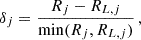 Mathematical equation: $$ \begin{aligned} \delta _j = \frac{R_j - R_{L,j}}{\min (R_j, R_{L,j})}\,, \end{aligned} $$