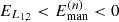 Mathematical equation: $ E_{L_{1,2}} < E_{\text{man}}^{(n)} < 0 $