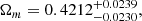 Mathematical equation: $$ \begin{aligned} \Omega _m&= 0.4212^{+0.0239}_{-0.0230}, \end{aligned} $$