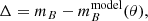 Mathematical equation: $$ \begin{aligned} \Delta = m_B - m_B^\mathrm{model}(\theta ) , \end{aligned} $$