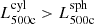Mathematical equation: $ L_\mathrm{{500c}}^\mathrm{{cyl}} > L_\mathrm{{500c}}^\mathrm{{sph}} $