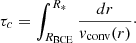 Mathematical equation: $$ \begin{aligned} \tau _c = \int _{R_{\mathrm{BCE} }}^{R_*} \frac{dr}{v_{\mathrm{conv} }(r)}\cdot \end{aligned} $$