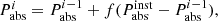 Mathematical equation: $$ \begin{aligned} P_{\rm abs}^i = P_{\rm abs}^{i-1} + f(P_{\rm abs}^\mathrm{inst}-P_{\rm abs}^{i-1}), \end{aligned} $$