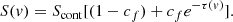 Mathematical equation: $$ \begin{aligned} S(v) = S_{\rm cont} [(1 - c_f) + c_f e^{-\tau (v)}]. \end{aligned} $$