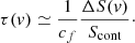 Mathematical equation: $$ \begin{aligned} \tau (v) \simeq \frac{1}{c_f}\frac{\Delta S(v)}{S_{\rm cont}}\cdot \end{aligned} $$