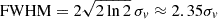 Mathematical equation: $ \mathrm{FWHM} = 2\sqrt{2\ln2}\,\sigma_v \approx 2.35\sigma_v $