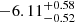 Mathematical equation: $ -6.11 _{- 0.52 }^{+ 0.58 } $