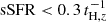 Mathematical equation: $ \text{ sSFR} < 0.3\, t_{\text{H},z}^{-1} $