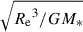 Mathematical equation: $ \sqrt{{{R_{\text{e}}}}^3/G{M_\ast}} $