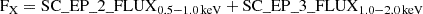 Mathematical equation: $$ \begin{aligned} \mathrm{F}_{\mathrm{X}} = \mathrm{{SC}}\_{\rm {EP}}\_2\_{\rm {FLUX}}_{0.5{-}1.0\,\mathrm{keV}} + \mathrm{{SC}}\_{\rm {EP}}\_3\_{\rm {FLUX}}_{1.0{-}2.0\,\mathrm{keV}} \end{aligned} $$
