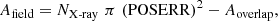 Mathematical equation: $$ \begin{aligned} A_{\text{field}} = N_{\text{X-ray}} \, \, \pi \, \, (\mathrm{POSERR})^{2} - A_{\text{overlap}}, \end{aligned} $$