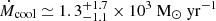 Mathematical equation: $ \dot{M}_{\mathrm{cool}} \simeq 1.3_{-1.1}^{+1.7} \times 10^3\ \mathrm{M}_{\odot}\ \mathrm{yr}^{-1} $