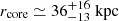 Mathematical equation: $ r_{\mathrm{core}} \simeq 36_{-13}^{+16}\ \mathrm{kpc} $
