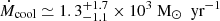 Mathematical equation: $ \dot{M}_{\mathrm{cool}} \simeq 1.3_{-1.1}^{+1.7} \times 10^3\ \mathrm{M}_{\odot}\ \text{ yr}^{-1} $