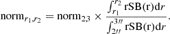 Mathematical equation: $$ \begin{aligned} \mathrm{norm}_{r_1,r_2} = \mathrm{norm}_{2,3} \times \frac{\int _{r_1} ^{r_2} \mathrm{r SB(r)} \mathrm{d}r}{\int _{2{\prime \prime }} ^{3{\prime \prime }} \mathrm{r SB(r)} \mathrm{d}r}. \end{aligned} $$