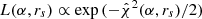 Mathematical equation: $ L(\alpha,r_s)\propto \exp{(-\hat\chi^2(\alpha,r_s)/2)} $