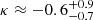 Mathematical equation: $ \kappa \approx -0.6^{+0.9}_{-0.7} $