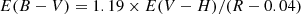 Mathematical equation: $$ \begin{aligned} E(B-V) = 1.19 \times E(V-H) / (R - 0.04) \end{aligned} $$