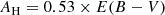 Mathematical equation: $$ \begin{aligned} A_{\rm H} = 0.53 \times E(B-V) \end{aligned} $$
