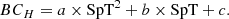 Mathematical equation: $$ \begin{aligned} BC_H = a\times \mathrm{SpT} ^2 + b \times \mathrm{SpT} + c. \end{aligned} $$