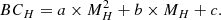 Mathematical equation: $$ \begin{aligned} BC_H = a\times M_H^2 + b \times M_H + c. \end{aligned} $$