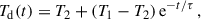Mathematical equation: $$ \begin{aligned} T_{\rm d}(t) = T_2+(T_1 - T_2)\,\mathrm{e}^{-t/\tau }\,, \end{aligned} $$