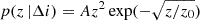 Mathematical equation: $ p(z\,|\Delta i) = A z^2 \exp(-\sqrt{z/z_0}) $