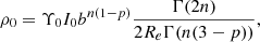 Mathematical equation: $$ \begin{aligned} \rho _0 = \Upsilon _0 I_{\mathrm{0} } b^{n(1-p)} \frac{\Gamma (2n)}{2R_e\Gamma (n(3-p))}, \end{aligned} $$