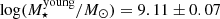Mathematical equation: $ \log (M_{\star}^{\mathrm{young}}/M_{\odot}) = 9.11 \pm 0.07 $