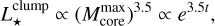 Mathematical equation: L_\star^{\rm clump} \propto (M_{\rm core}^{\rm max})^{3.5} \propto e^{3.5t},
