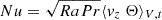 Mathematical equation: $ Nu = \sqrt{Ra Pr} \langle v_z \; \Theta \rangle_{V,t} $