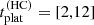 Mathematical equation: $ t_{\mathrm{plat}}^{\mathrm{(HC)}}=[2,12] $