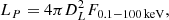 Mathematical equation: $$ \begin{aligned} L_P = 4\pi D_L^2 F_{0.1{-}100 \,\mathrm{keV}}, \end{aligned} $$
