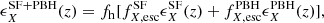 Mathematical equation: $$ \begin{aligned} \epsilon ^\mathrm{SF+PBH}_X(z) = f_{\rm h}[f^\mathrm{SF}_{X, \mathrm {esc}}\epsilon _{X}^\mathrm{SF} (z) +f^\mathrm{PBH}_{X, \mathrm {esc}}\epsilon ^\mathrm{PBH}_X(z)], \end{aligned} $$