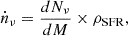 Mathematical equation: $$ \begin{aligned} \dot{n}_{\rm \nu } = \frac{dN_{\nu }}{dM} \times \rho _{\rm SFR}, \end{aligned} $$