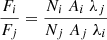 Mathematical equation: $$ \begin{aligned} \frac{F_i}{F_j}=\frac{N_i\ A_i \ \lambda _j}{N_j\ A_j \ \lambda _i} \end{aligned} $$