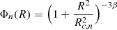 Mathematical equation: $ \Phi_n(R) = \Big(1+ \frac{R^2}{R_{c,n}^2} \Big)^{-3 \beta} $