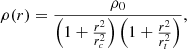 Mathematical equation: $$ \begin{aligned} \rho (r)=\frac{\rho _0}{\left(1+\frac{r^2}{r_c^2}\right)\left(1+\frac{r^2}{r_t^2}\right)}, \end{aligned} $$