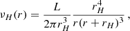 Mathematical equation: $$ \begin{aligned} \nu _H(r)=\frac{L}{2\pi r_H^3}\frac{r_H^4}{r(r+r_H)^3}\,, \end{aligned} $$